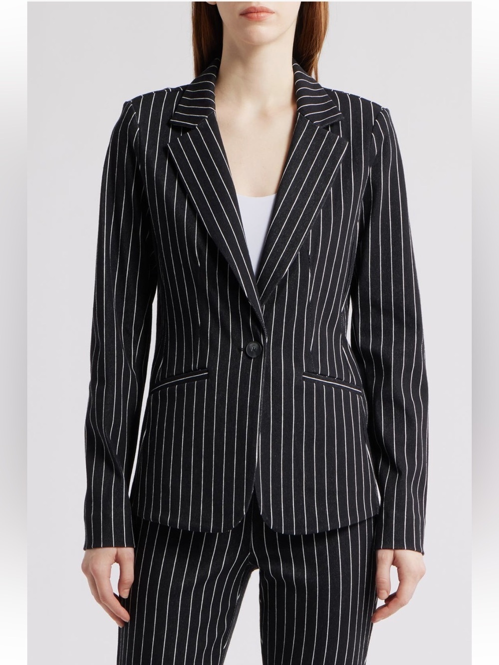 Nic+Zoe Railroad Stripe Stretch Blazer In Black